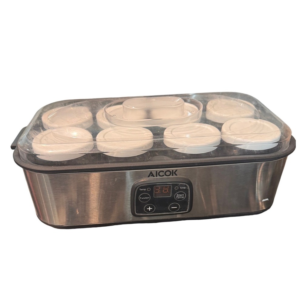 Aicok Digital Yogurt Maker Stainless Steel 8 Glass Jars Temperature Timer Silver